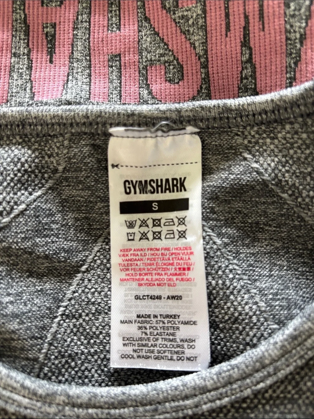 Gymshark Flex Seamless Crop Top & Leggings Matching Workout Set Gray Pink Size S